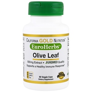 California Gold Nutrition, Оливковые листья XT EuroHerbs 500 mg, VC EM, 60 карат