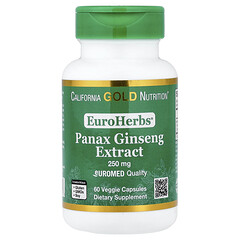 EuroHerbs®, екстракт женьшеню, якість Euromed, 250 мг, 60 рослинних капсул