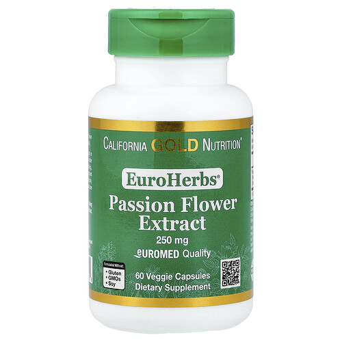 California Gold Nutrition, EuroHerbs®, Passion Flower Extract, Euromed Quality, 250 mg, 60 Veggie Capsules