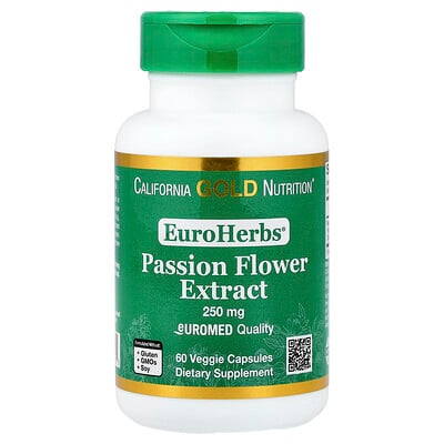 California Gold Nutrition, EuroHerbs®, Extracto de flor de la pasión, Calidad Euromed, 250 mg, 60 cápsulas vegetales