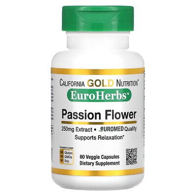 

California Gold Nutrition EuroHerbs пассифлора 250 мг 60 растительных капсул