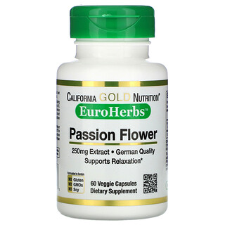 California Gold Nutrition, Passion Flower, EuroHerbs, Passionsblume, 250 mg, 60 vegetarische Kapseln