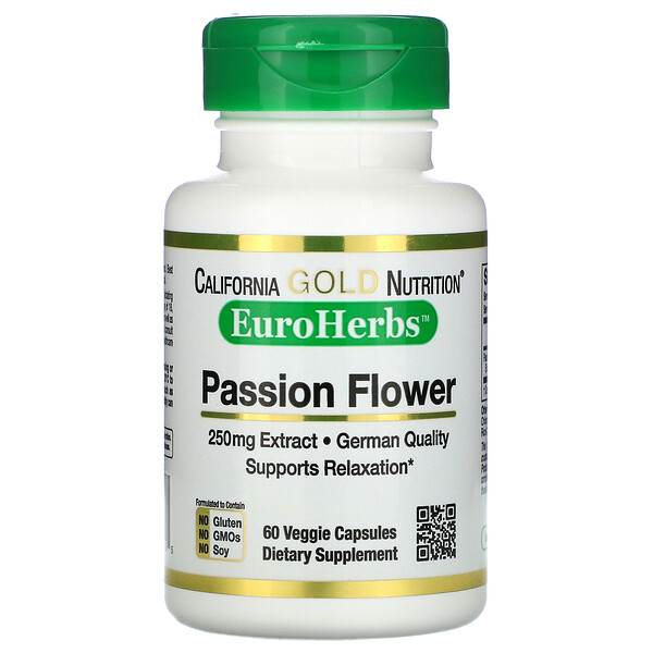 California Gold Nutrition, EuroHerbs, пассифлора, 250 мг, 60 растительных капсул