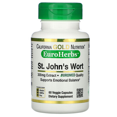 California Gold Nutrition EuroHerbs, экстракт зверобоя, европейское качество, 300 мг, 60 растительных капсул