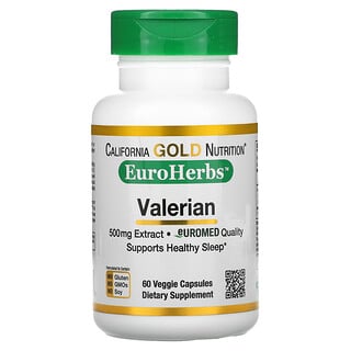 California Gold Nutrition, Valeriana, EuroHerbs, Calidad europea, 500 mg, 60 cápsulas vegetales