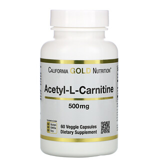 California Gold Nutrition, Acetyl-L-Carnitine, 500 mg, 60 Cápsulas Vegetais