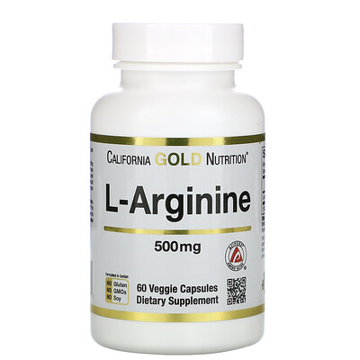 California Gold Nutrition AjiPure, L-аргинин, 500 мг, 60 растительных капсул