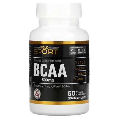 California Gold Nutrition BCAA, аминокислоты с разветвленными цепями AjiPure®, 500 мг, 60 растительных капсул