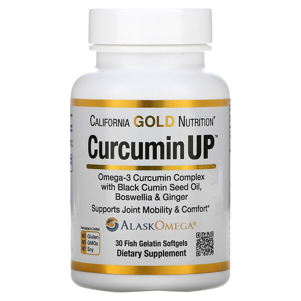 California Gold Nutrition, CurcuminUP, комплекс с омега-3 и куркумином, для подвижности и комфорта в работе суставов, 30 капсул из рыбьего желатина