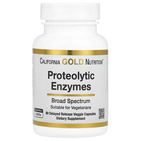 California Gold Nutrition, Suplemento de enzimas proteolíticas con mezcla de enzimas derivadas de frutas, rutina, mezcla alternativa de pancreatina y serratiopeptidasa, 90 cápsulas vegetales de liberación retardada