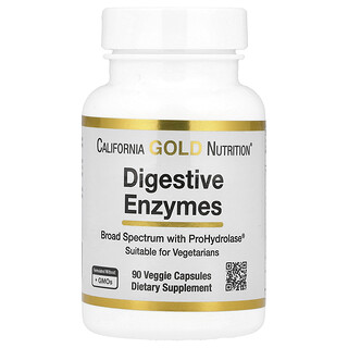 California Gold Nutrition, Spijsverteringsenzymen met gepatenteerde enzymmix, ProHydrolase® en Amylase Blend, 90 Veggie Capsules