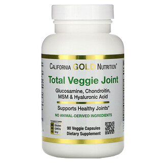 California Gold Nutrition, Total Veggie Joint, Glicosamina Vegetariana, Condroitina, MSM e Ácido Hialurônico Vegetarianos, 90 Cápsulas Vegetais