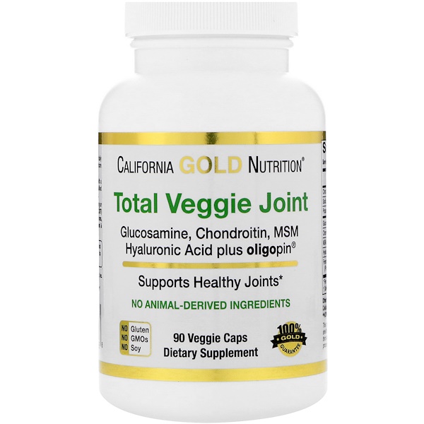 California Gold Nutrition, Полноценная вегетарианская формула для суставов, Вегетарианский глюкозамин и хондроитин, Плюс метилсульфонилметан, гиалуроновая кислота, олигопин, 90 вегетарианских капсул
