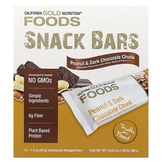 California Gold Nutrition, Gıdalar, Kuru Kavrulmuş Badem, Hindiba Kökü Lifi, Bezelye Cipsi ve Bal ile Fıstık ve Bitter Çikolata Parçalı Barlar, 12 Bar, Her Biri 1,4 oz (40 gr)