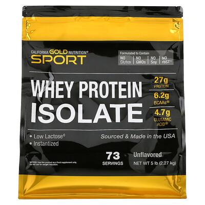 California Gold Nutrition 100% Whey Protein Isolate Unflavored 5 lb (2.27 kg)