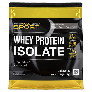 California Gold Nutrition, Sport, Whey Protein Isolate, Unflavored, 5 lb (2.27 kg)