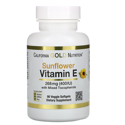California Gold Nutrition Витамин E из подсолнечника со смешанными токоферолами, 400 МЕ, 90 растительных мягких таблеток