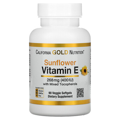 California Gold Nutrition Витамин E из подсолнечника со смешанными токоферолами 400 МЕ 90 растительных мягких таблеток