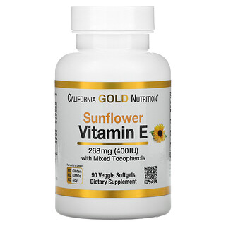 California Gold Nutrition, Girasol y vitamina E, Con mezcla de tocoferoles, 400 UI, 90 cápsulas blandas vegetales