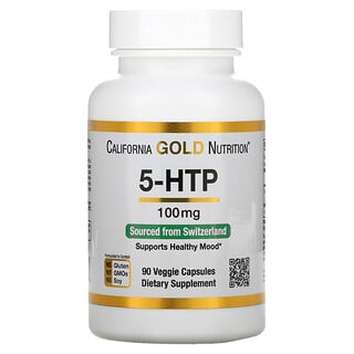 California Gold Nutrition, 5-HTP, Refuerzo para el estado de ánimo, Extracto de Griffonia simplicifolia proveniente de Suiza, 100 mg, 90 cápsulas vegetales