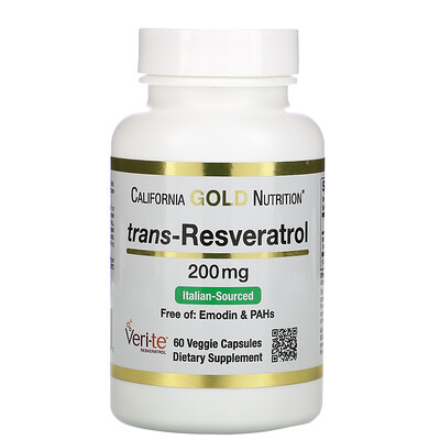 California Gold Nutrition транс-ресвератрол, итальянского происхождения, 200 мг, 60 растительных капсул
