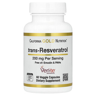 California Gold Nutrition, Trans-resveratrol, Producto de origen italiano, 200 mg, 60 cápsulas vegetales