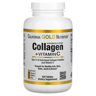 

California Gold Nutrition пептиды гидролизованного коллагена с витамином C тип 1 и 3 250 таблеток