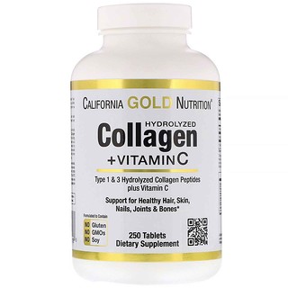 California Gold Nutrition Hydrolyzed Collagen Peptides Vitamin C Type 1 3 6000 Mg 250 Tablets
