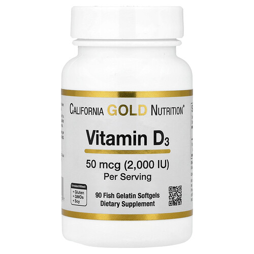 California Gold Nutrition ビタミンD3 50mcg（2,000 IU） フィッシュゼラチンソフトジェル90粒