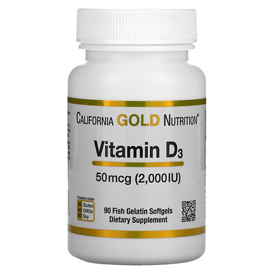 

California Gold Nutrition витамин D3, 50 мкг (2000 МЕ), 90 рыбно-желатиновых капсул