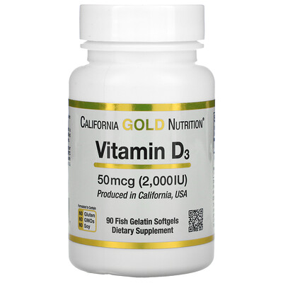 California Gold Nutrition витамин D3, 50 мкг (2000 МЕ), 90 рыбно-желатиновых капсул