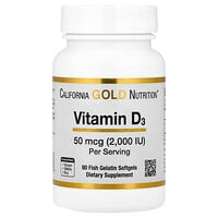 California Gold Nutrition, Vitamina D3, 50 mcg (2.000 UI), 90 capsule molli di gelatina di pesce