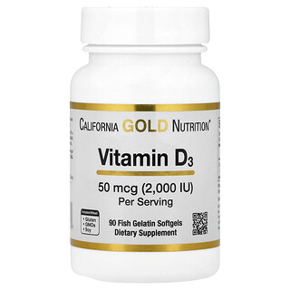 California Gold Nutrition, Vitamina D3, 50 mcg (2.000 UI), 90 capsule moi gelatină de pește