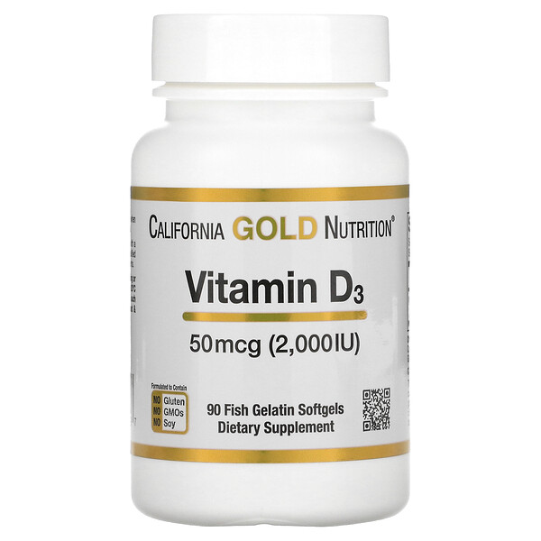 California Gold Nutrition, ビタミンD3、50mcg（2,000IU）、魚ゼラチンソフトジェル90粒