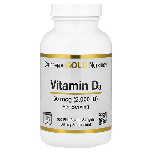 California Gold Nutrition ビタミンD3 50mcg (2,000IU) フィッシュゼラチンソフトジェル360粒