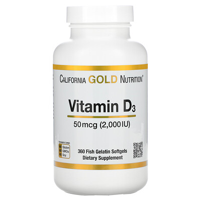 

California Gold Nutrition Vitamin D3 50 mcg (2 000 IU) 360 Fish Gelatin Softgels