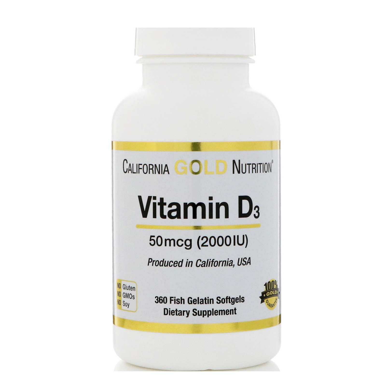 California Gold Nutrition, Vitamine D3, 50 mcg (2 000 UI), 360 gélules