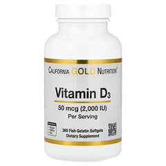 California Gold Nutrition, 維生素 D3，50 微克（2,000 國際單位），360 粒魚明膠軟凝膠