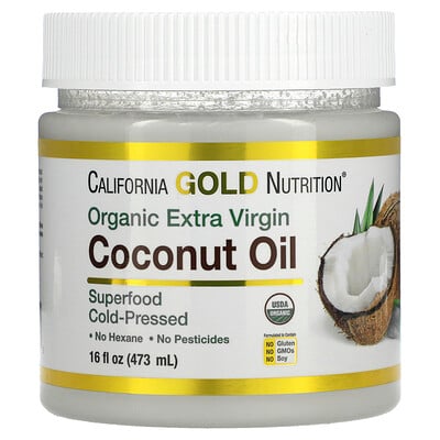 California Gold Nutrition SUPERFOODS, органическое нерафинированное кокосовое масло первого холодного отжима, 473 мл (16 жидк. унций)