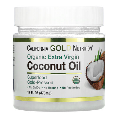 California Gold Nutrition органическое кокосовое масло первого холодного отжима, нерафинированное, полученное методом холодного прессования, 473мл (16жидк. унций)