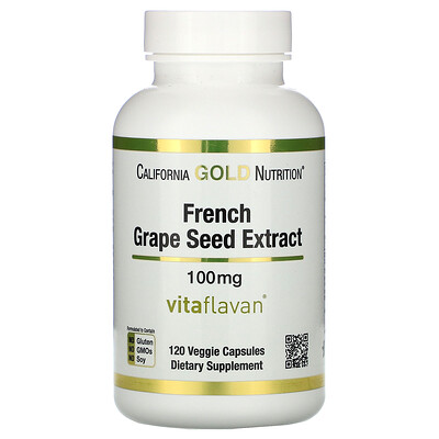 California Gold Nutrition VitaFlavan, экстракт косточек французского винограда, полифенольный антиоксидант, 100 мг, 120 растительных капсул