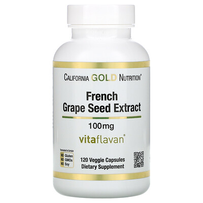 

California Gold Nutrition VitaFlavan, экстракт косточек французского винограда, полифенольный антиоксидант, 100 мг, 120 растительных капсул