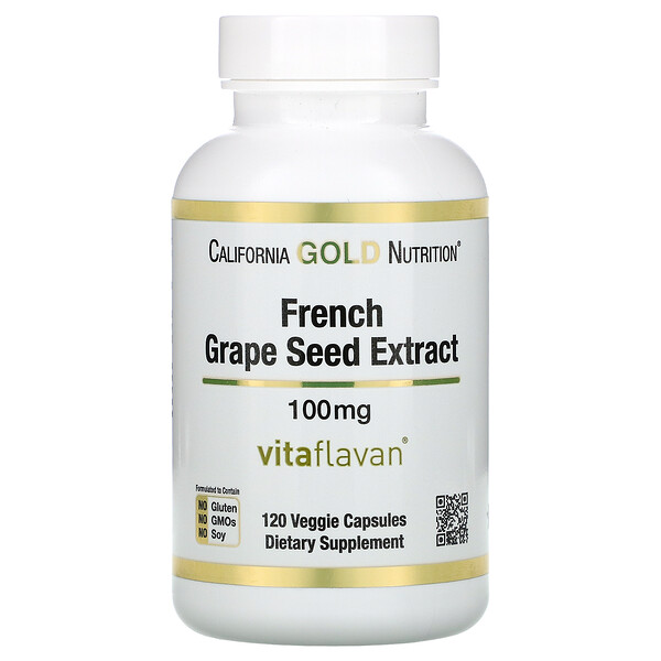 California Gold Nutrition, Extracto de semilla de uva francesa, Vitaflavan, Polifenol antioxidante, 100 mg, 120 cápsulas vegetales