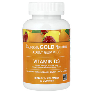 California Gold Nutrition, Jeleuri cu vitamina D3, lămâie, portocală și căpșuni, 90 gume (25 mcg (1.000 UI per gumă))