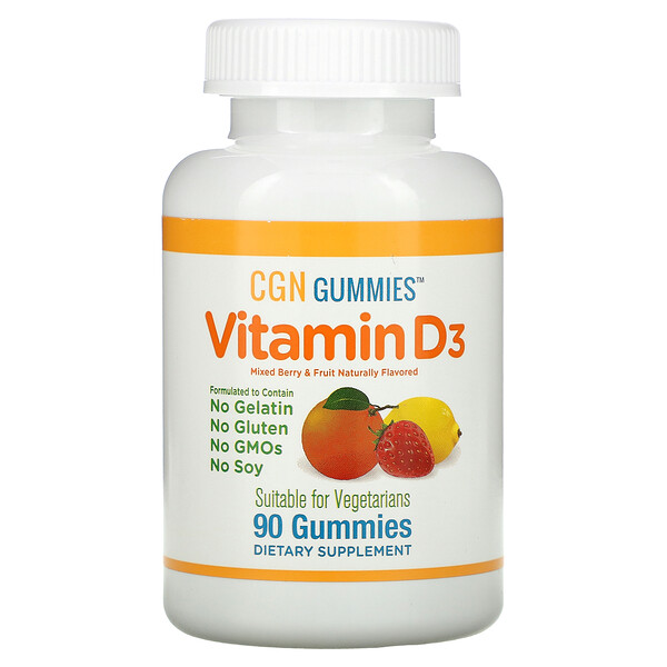California Gold Nutrition, Vitamin D3 Gummies, Vitamin-D3-Fruchtgummis, ohne Gelatine, ohne Gluten, Beerenmischung und Fruchtgeschmack, 25 mcg, (1.000 IU), 90 Fruchtgummis