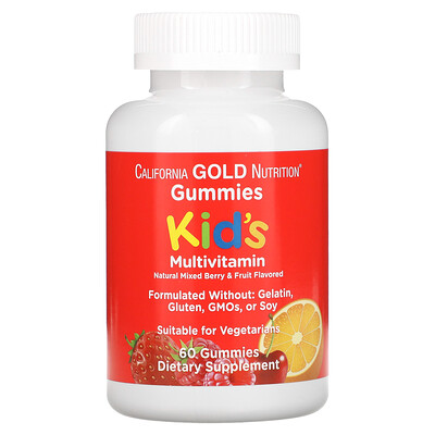 

California Gold Nutrition Поливитамины для детей в жевательных таблетках без желатина с ягодным и фруктовым вкусами 60 жевательных таблеток