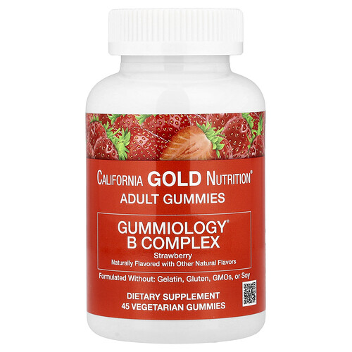 カリフォルニア ゴールド ニュートリション California Gold Nutrition, Bコンプレックスグミ、ビタミンB6 B12 葉酸 ビオチン配合、ストロベリー、植物性グミ45粒
