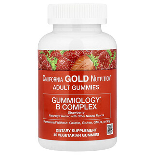 California Gold Nutrition, 含維生素 B6 和 B12、葉酸和生物維生素的複合維生素 B 軟糖，草莓味，45 粒素食軟糖