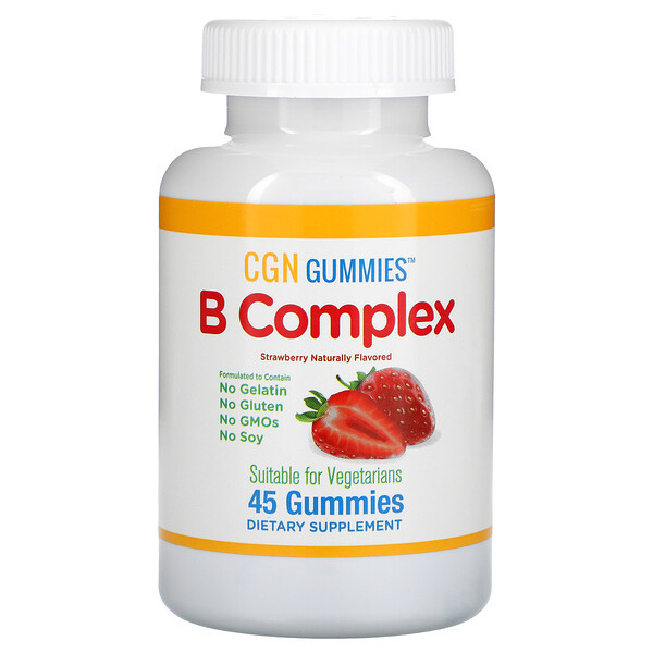 California Gold Nutrition, Жевательные таблетки с комплексом витаминов группы B, без желатина и глютена, натуральный клубничный вкус, 45 жевательных таблеток