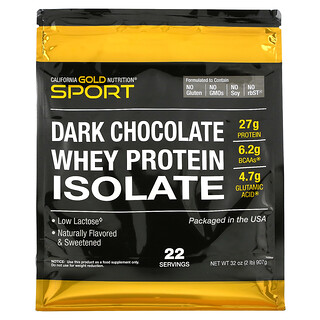 California Gold Nutrition, 100-ный изолят сывороточного протеина со вкусом черного шоколада, 907 г (2 фунта)